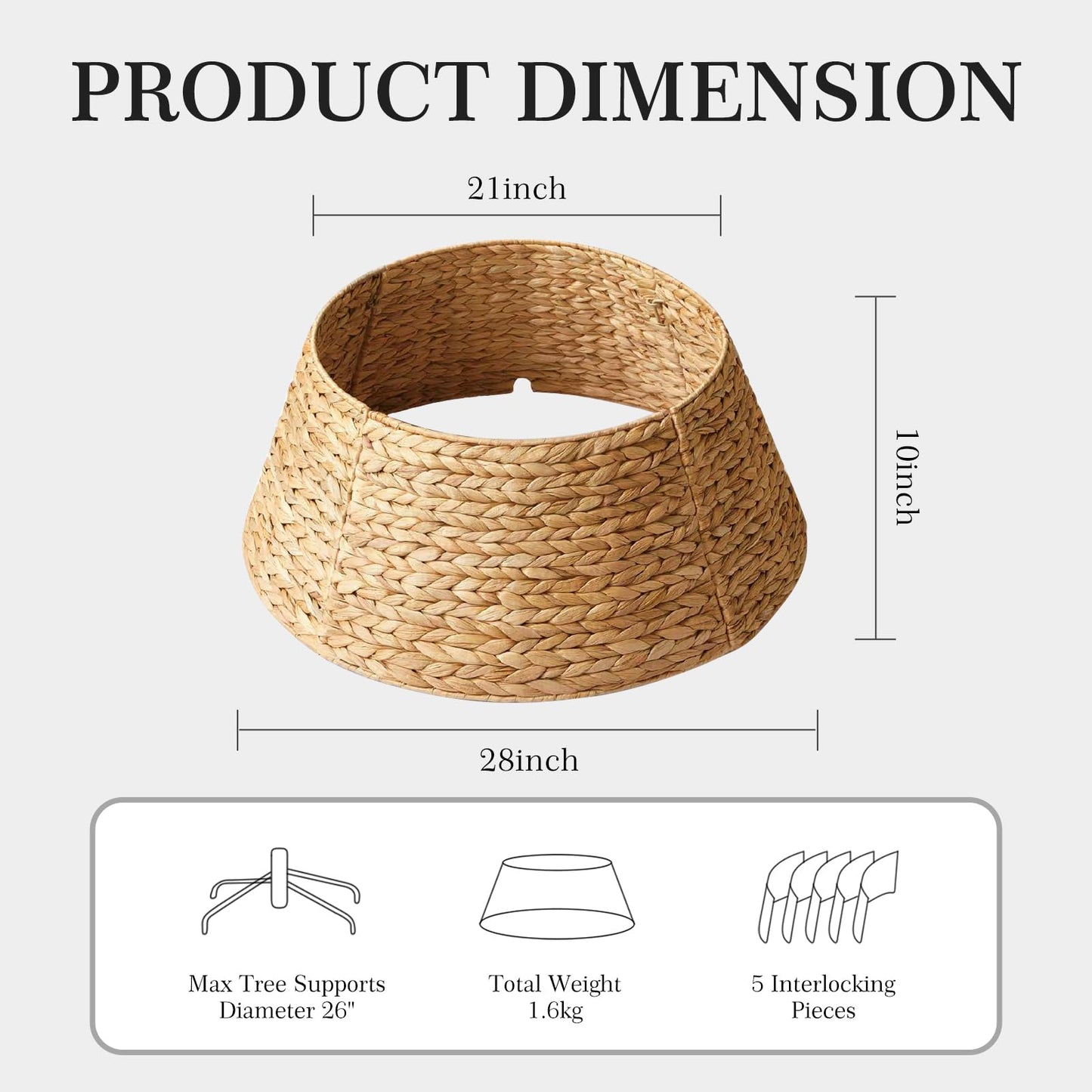 Voplintra 28in Large Christmas Tree Collar - Woven Hyacinth Tree Collars for Artificial Trees - Rattan Rustic Farmhouse Basket for Tree Base Cover with Cord Cut-Out for 6ft 7.5ft Tree (Natural)