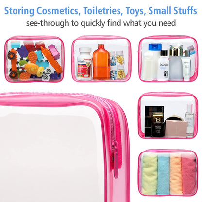 PACKISM Valentine's Day Gifts for Him Her - Clear Makeup Bag with Frame, 2 Pack TSA Approved Toiletry Bag Quart Size Bag, Travel Makeup Cosmetic Bag for Women Clear Toiletry Bag, Rose Red