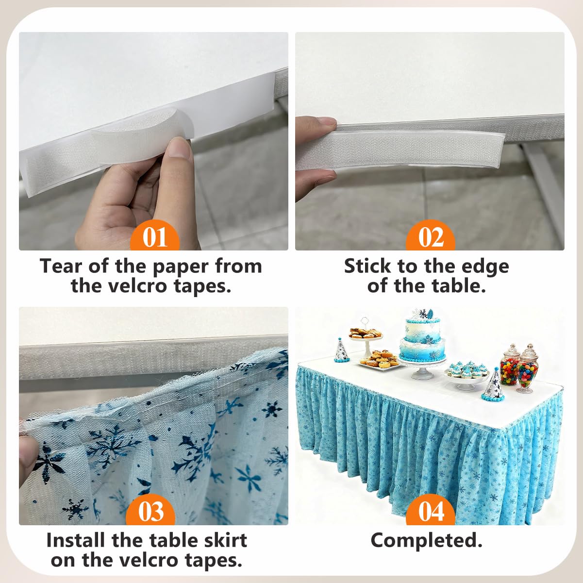 Deugold 6ft Blue Table Skirts Party Birthday Decorations,2 Pack Table Cloth Desk Skirts for Baby Shower Princess Girls Cake Dessert Buffet Decorations