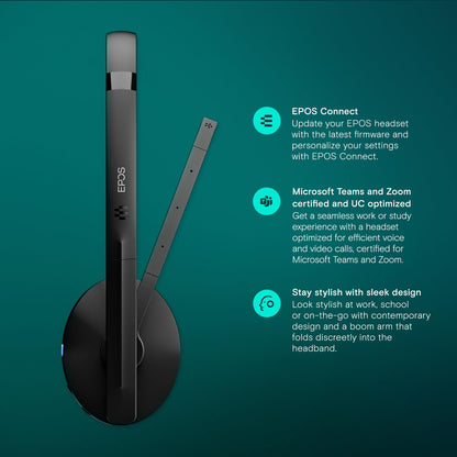 EPOS SENNHEISER C20 Bluetooth Headset with Microphone | Wireless Headphones with up to 27 Hours Battery Life BrainAdapt™ Technology,Black
