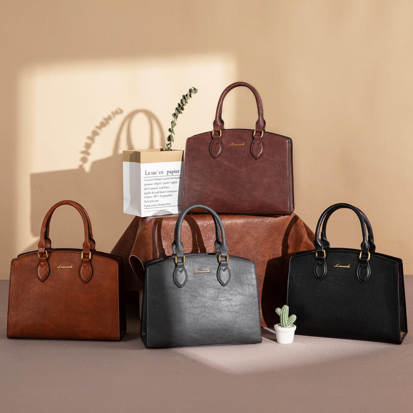 LOVEVOOK Purse Handbag for Women, Vintage Tote Shoulder Bag Trendy, PU Leather Satchel Bag, Medium Ladies Hand Bag Brown