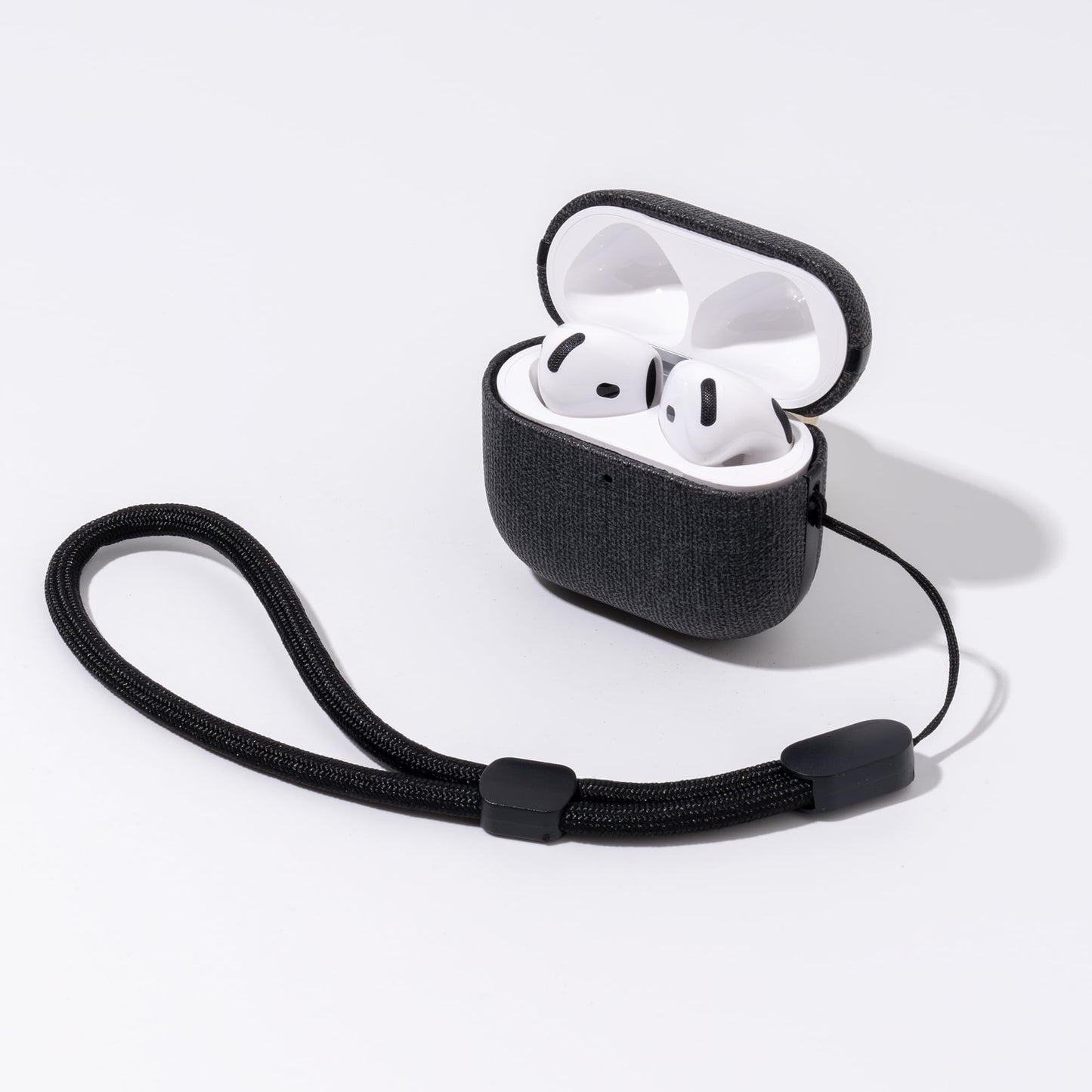 Tonghex for AirPods 4 Case | Slim Hard Cover Compatible with AirPods 4th Generation | Synthetic Canvas Leather | Full Drop Protection Cover with Lanyard | Air Pods 4 Case - Black