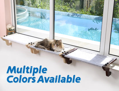 Zakkart Easy Seat Cat Perch for Window Sill - Hammock Design w/Pine Wood & Robust Metal Frame - Cat Window Seat for Large Cats and Kittens (Natural Color Wood w/Gray Bed, Large (26''W x 14''D))