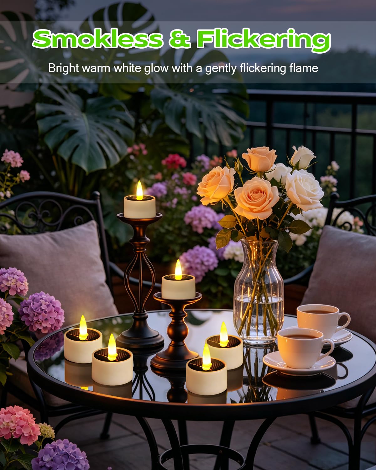 12 Pcs Solar Tea Lights Outdoor - Waterproof Rechargeable Dusk to Dawn Outdoor Lighting Flameless Flicker Reusable LED Little Solar Candles for Lanterns Camping Garden Home Decorations, 1.57''x1.77''