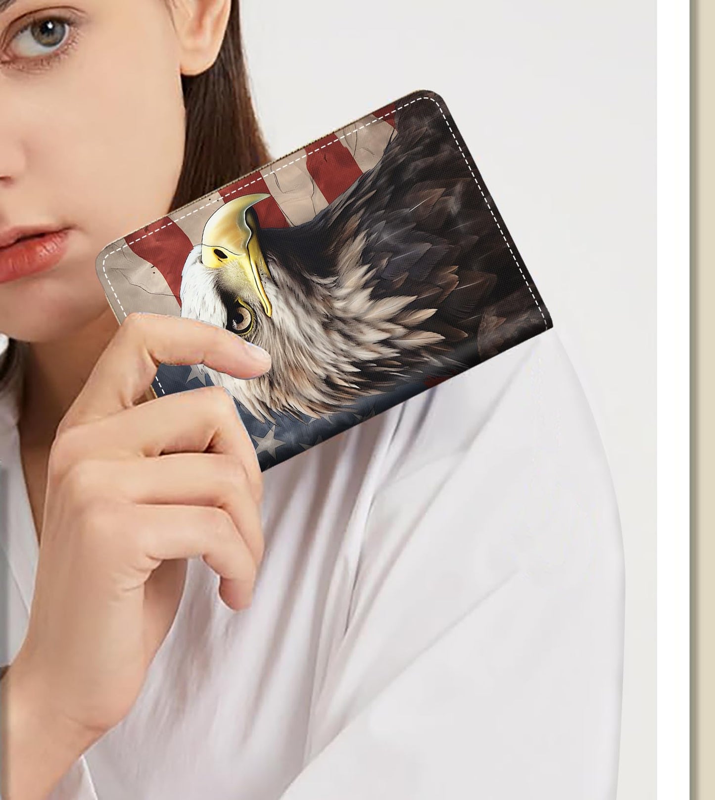 TBXOSTN Small Credit Card Holder Wallets for Women, RFID Blocking Slim Leather Card Case Wallet with Zipper Accordion Wallets, Patriotic American Flag Bald Eagle