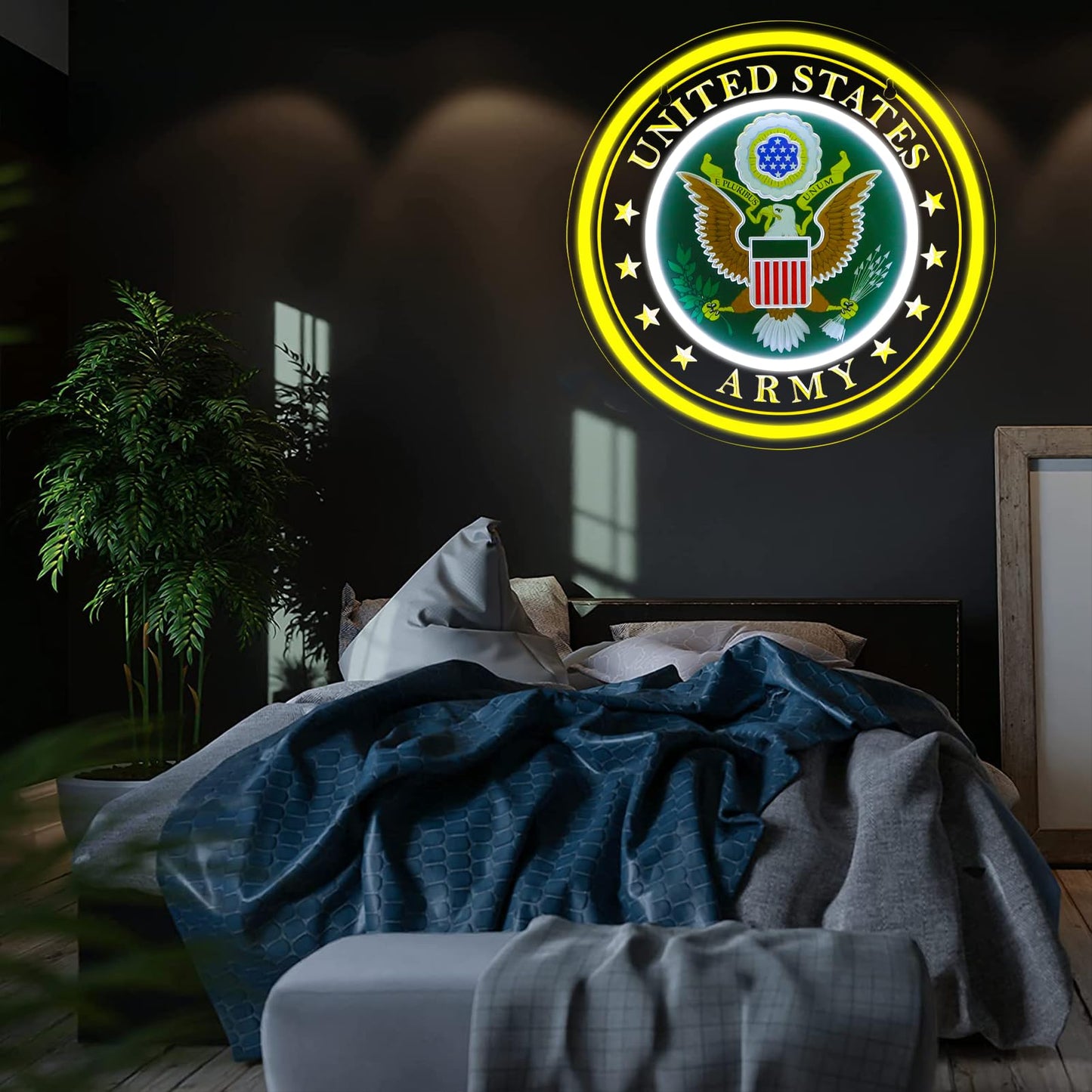 WittyRhE Military-themed Army Neon Signs Veteran Neon Lights Wall Decor for Man Cave Bedroom Bar Army Themed Gift Art for Christmas Party-12.6×12.6 IN-USB Powered-Acrylic