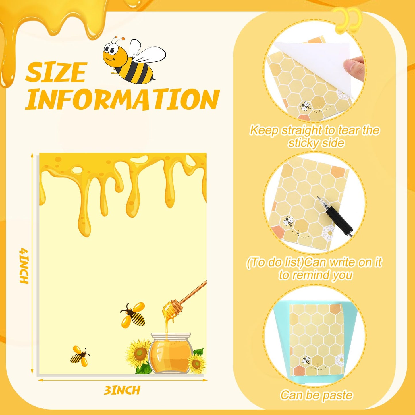 Chiisong 12 Pieces Bee Sticky Notes Bee Notepads Gifts 3x4 Inch Adhesive Honey Memo Notes for Women to Do List for Memo Reminder List for Office Home Supplies Teachers Gift