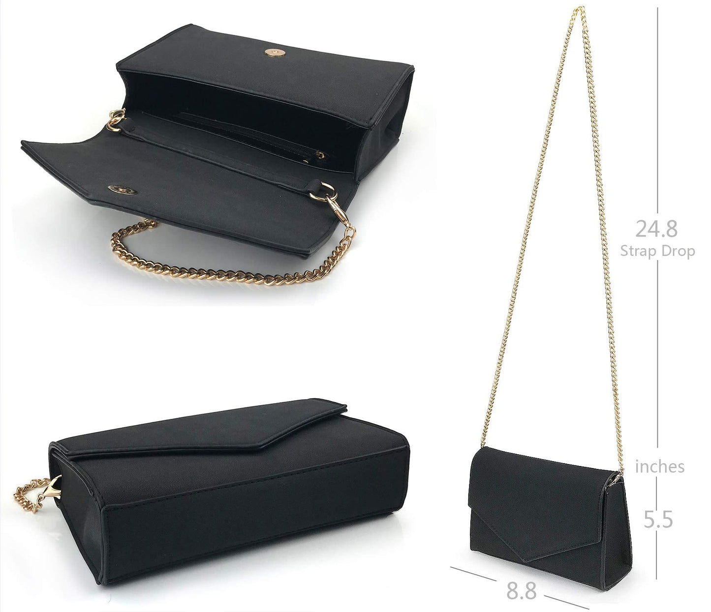 HOXIS Clutch Purse for Women Suede Evening Envelope Clutch Chain Shoulder Bag