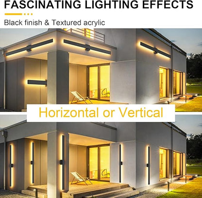 Outdoor Lights 2 Packs,Modern Outdoor Wall Light Fixture Long Strip LED Wall Sconce IP65 Anti Rust 3000K 4000K 6000K Exterior Wall Mount Lights for Entrance, Hallway, Garage, Porch(3CCT)