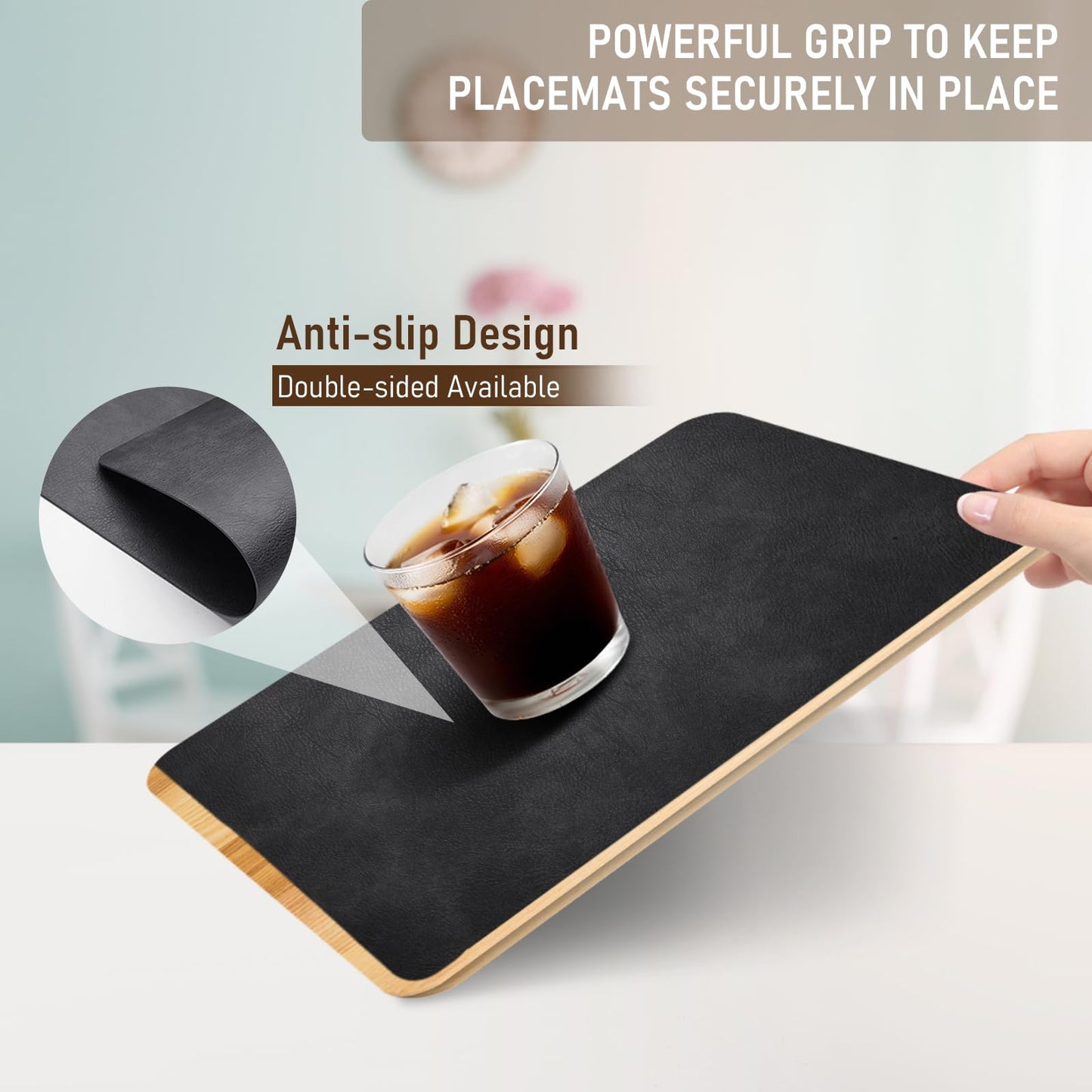 UnivoColors Placemats,Heat Resistant Placemats Set of 6 Washable 12 x 17 Inch,Waterproof Table Mats,Wipeable Pu Place Mats for Kitchen,Dining Room.Reddish Brown