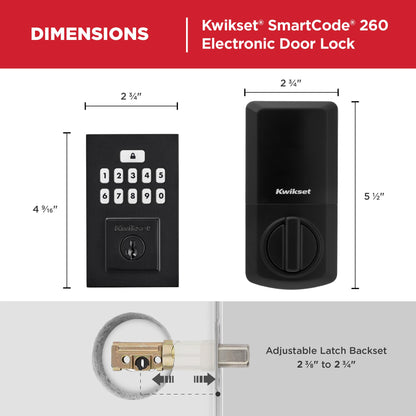 Kwikset SmartCode 260 Keyless Entry Electronic Keypad Deadbolt Door Lock with Auto-Lock, Custom User Codes, Advanced Security in Satin Nickel Contemporary