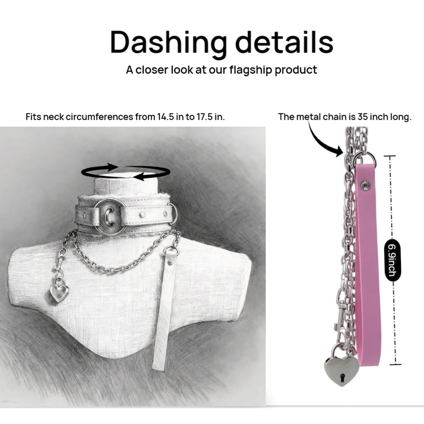 Kiheony Punk gothic Leather choker collar for women, collar with Heart Lock Adjustable Gothic choker (Heart Lock, Pink)