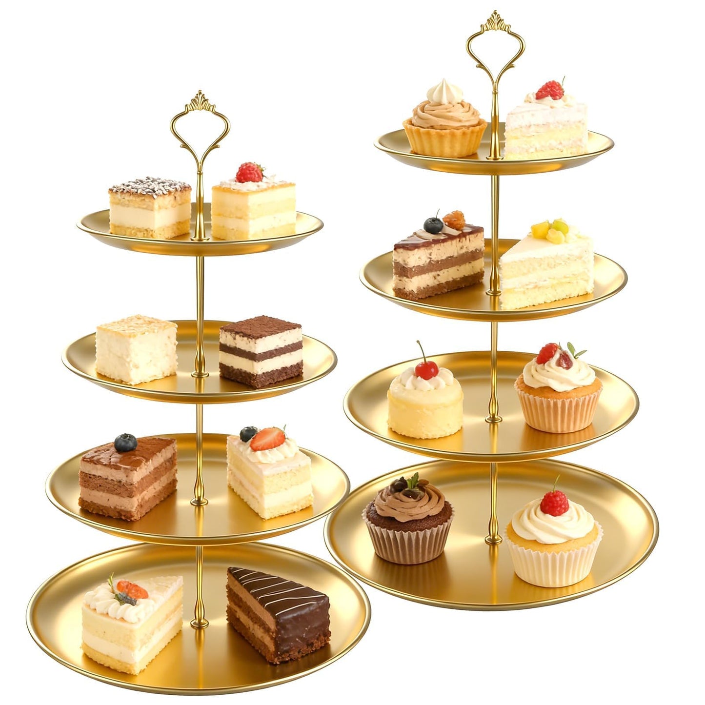 Oungy 2 Pack 4 Tier Cupcake Stand, 17.1" Gold Dessert Stands for Dessert Table, Stainless Steel Tiered Tray Stand for Wedding, Birthday & Party