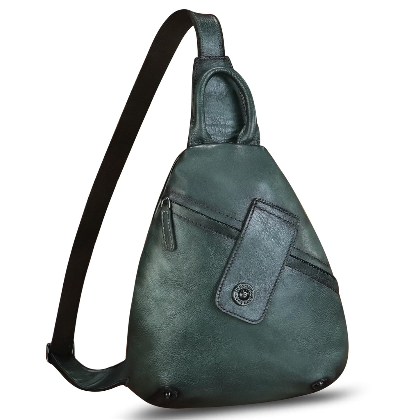 IVTG Genuine Leather Sling Bag for Men and Women Classical Real Leather Sling Backpack Purse Crossbody Bag for iPad Pro 11 inch (Darkgrey)