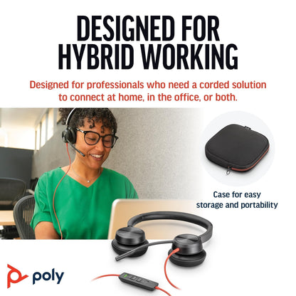 Poly Blackwire 8225 Premium Wired Headset (Plantronics) – Active Noise Canceling – Hi-fi Stereo - Connect to PC/Mac - Works w/Teams, Zoom - Amazon Exclusive