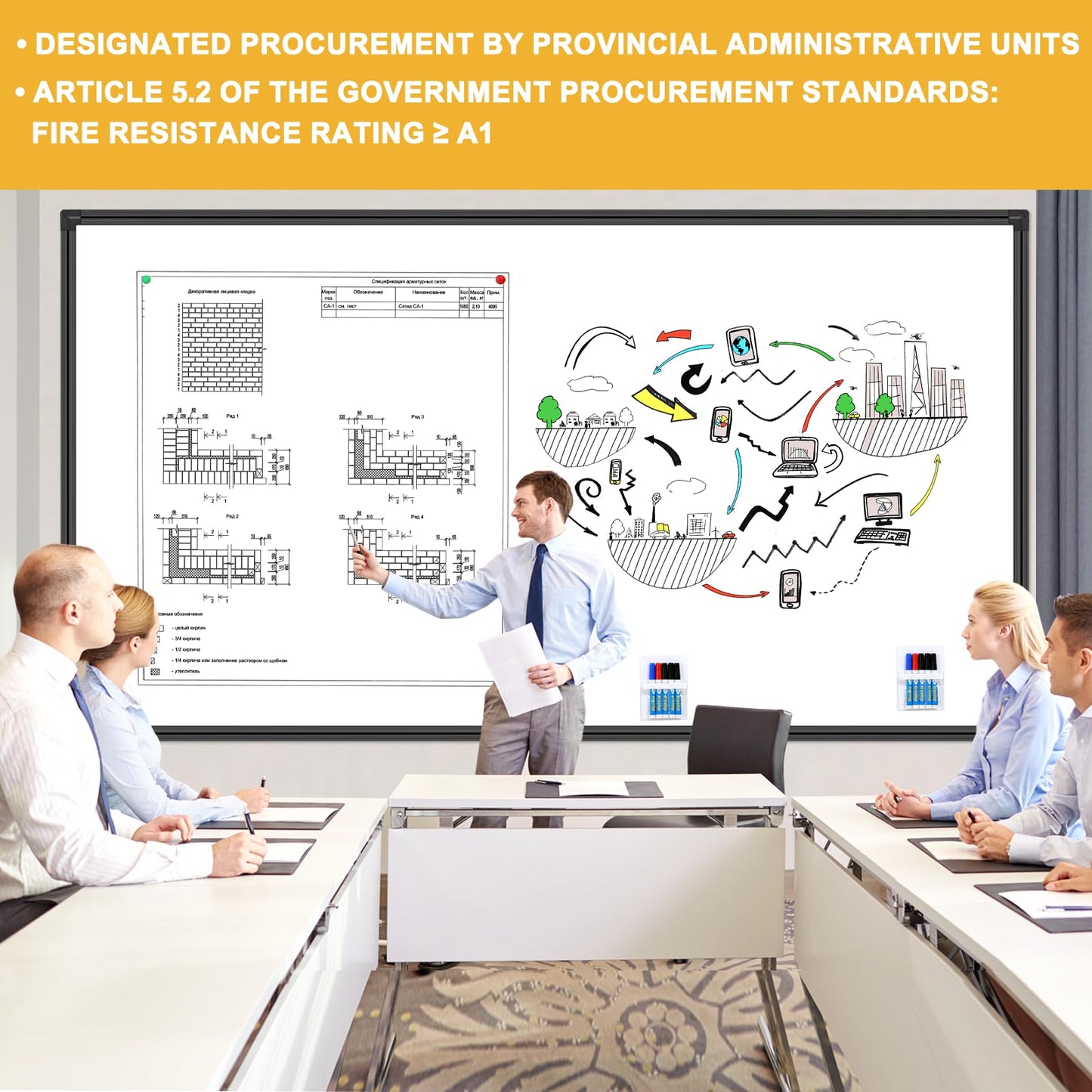 H-Qprobd 8'x4' Large Whiteboard with Aluminum Frame - 96"x48" Magnetic Dry Erase Board Commercial-Grade Wall Mounted | Ideal for Office Presentations, Classroom Teaching & Professional Workspace