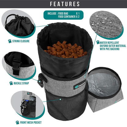 PetAmi Travel Dog Food Bag Pet Collapsible Dog Bowls Set, Dog Kibble Bag, Pet Food Water Bowls for Dogs Cats, Foldable Waterproof Dog Camping Bowls Cup Dish Accessories for Hiking, Heather Gray