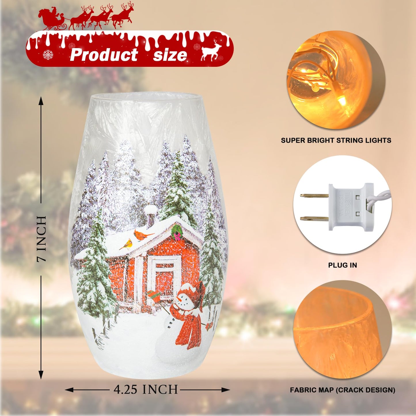 Wonder Solar Christmas Crackle Glass Lights Decorations Snowman Indoor Crackle Glass Vase LED Lighted Holiday Lamp Night Lights for Xmas, Christmas Lighting Decorations Indoor