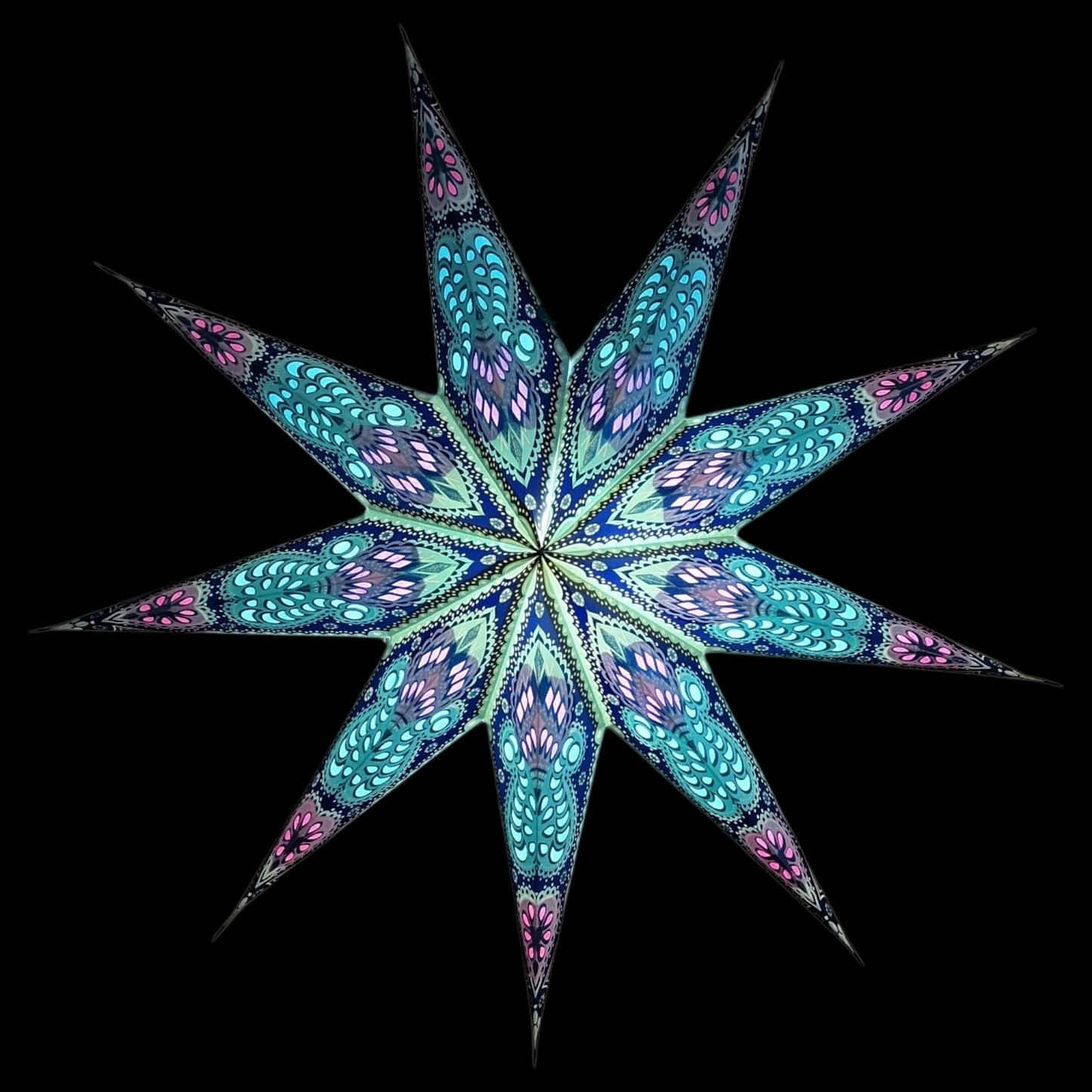 YEPSIO Lantern Lampshade Paper Star Light Shades Large 60cm Hanging Decorations for Christmas Wedding Home Decoration Birthday Party Foldable 9 Pointed Star (Glitter Blue, Purple, Red)