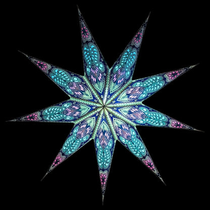 YEPSIO Lantern Lampshade Paper Star Light Shades Large 60cm Hanging Decorations for Christmas Wedding Home Decoration Birthday Party Foldable 9 Pointed Star (Glitter Blue, Purple, Red)