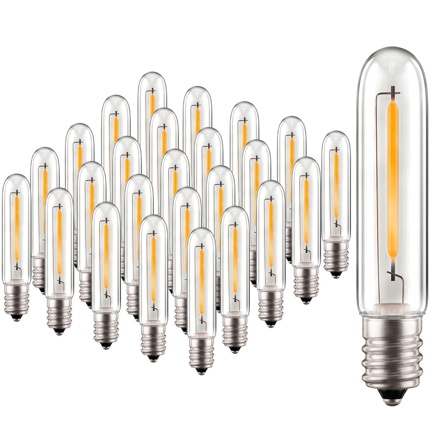 Pallerina 25 Pack E12 LED T13 Replacement Bulbs, 0.6W Dimmable Waterproof Candelabra Base Bulbs, 2700K Warm White, for S14 G40 C7 String Lights, Chandeliers, Outdoor Patio & Night Lights