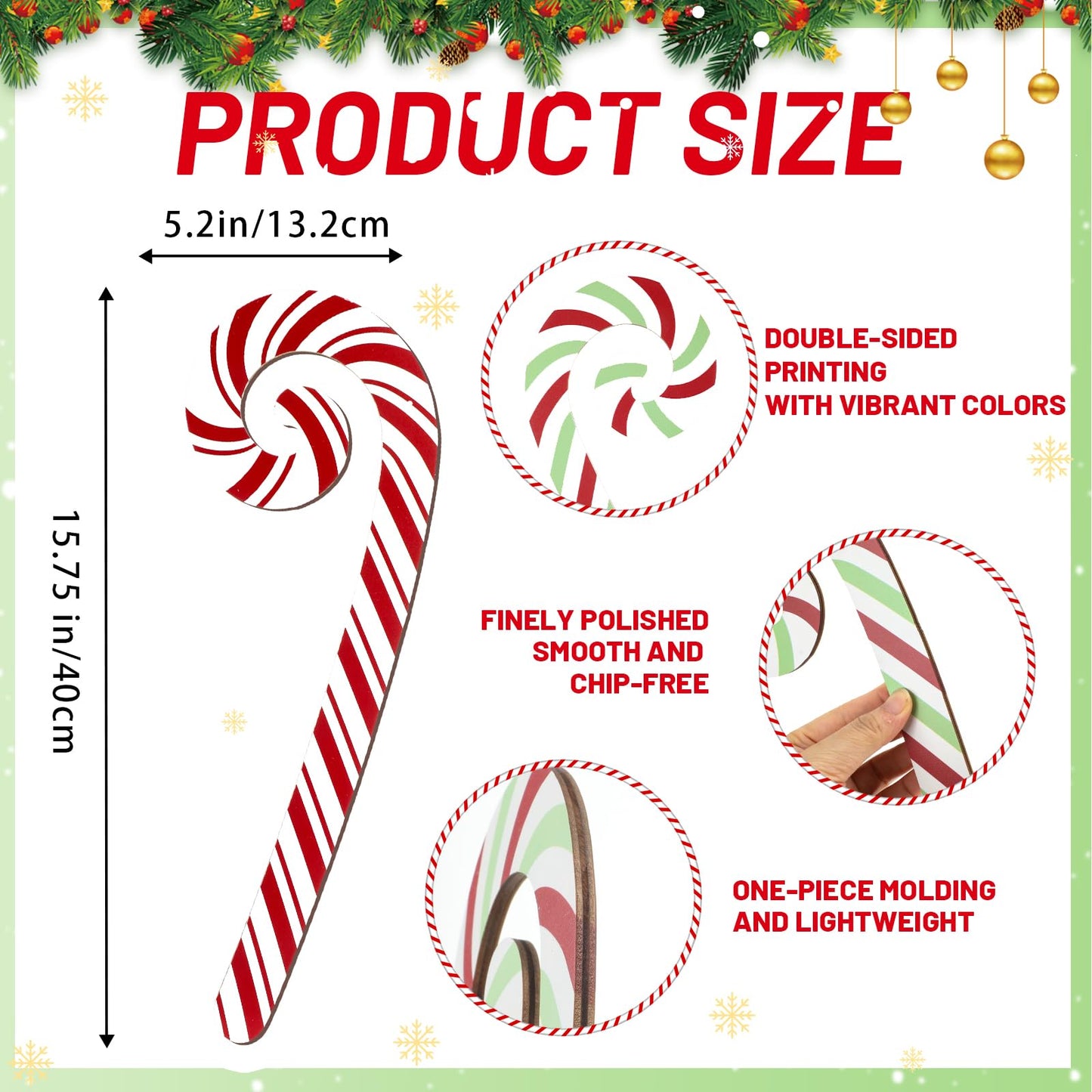 Yalikop 6 Pcs Large Christmas Candy Canes Decoration 15.75'' Wooden Red Green White Polka Dots Stripes Ornament Lollipop Candy Cane Ornaments for Christmas Tree Xmas Crafts Party Decor (Lovely)