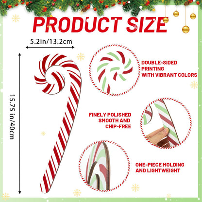 Yalikop 6 Pcs Large Christmas Candy Canes Decoration 15.75'' Wooden Red Green White Polka Dots Stripes Ornament Lollipop Candy Cane Ornaments for Christmas Tree Xmas Crafts Party Decor (Lovely)