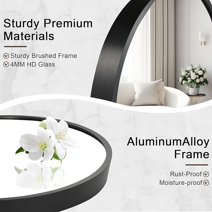 24x36 inch Oval Bathroom Mirror, Black Vanity Wall Mirror with Brushed Metal Frame, Oval Mirrors for Bathroom, Entryway, Over Sink, Living Room