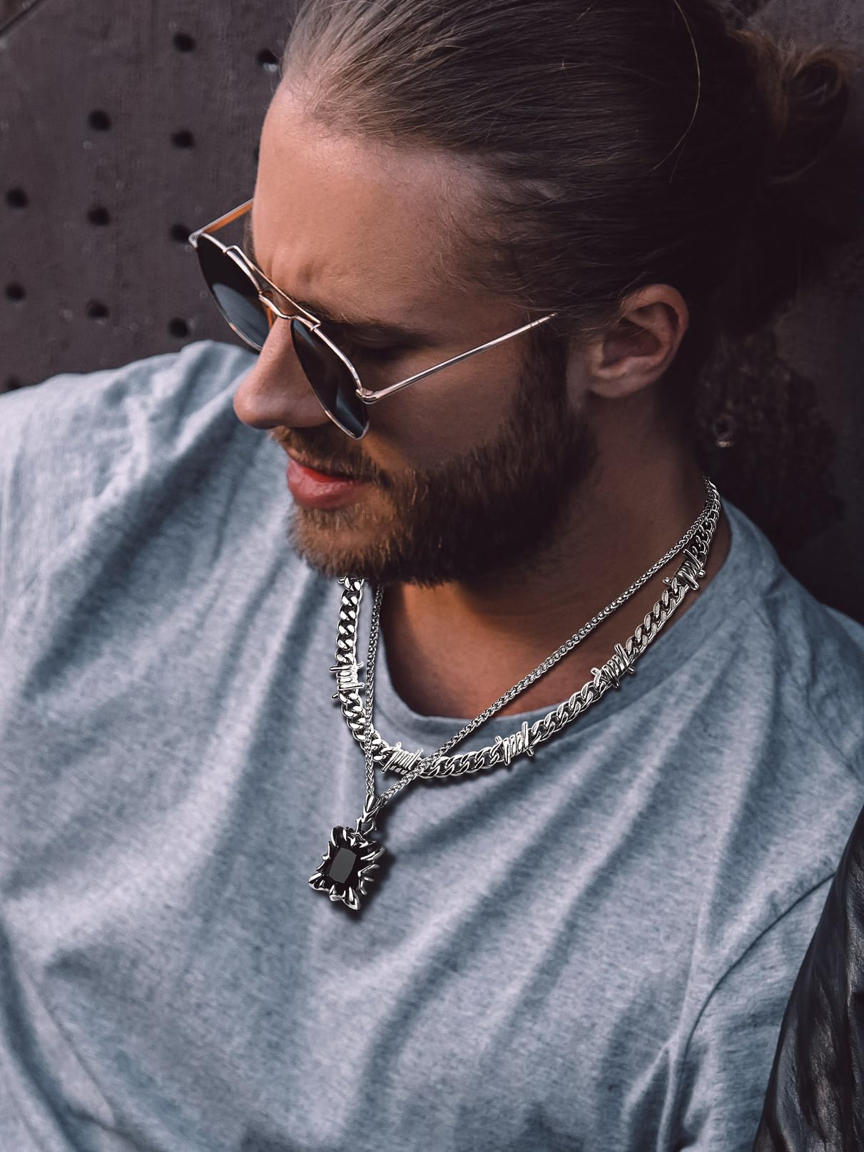 Bandmax Barbed Wire Chain Choker Necklace 16Inch 9MM Stainless Steel Barb Wire Link Chains Punk Emo Gothic Alt Grunge Street Style Thorn Chain Jewelry for Men Women