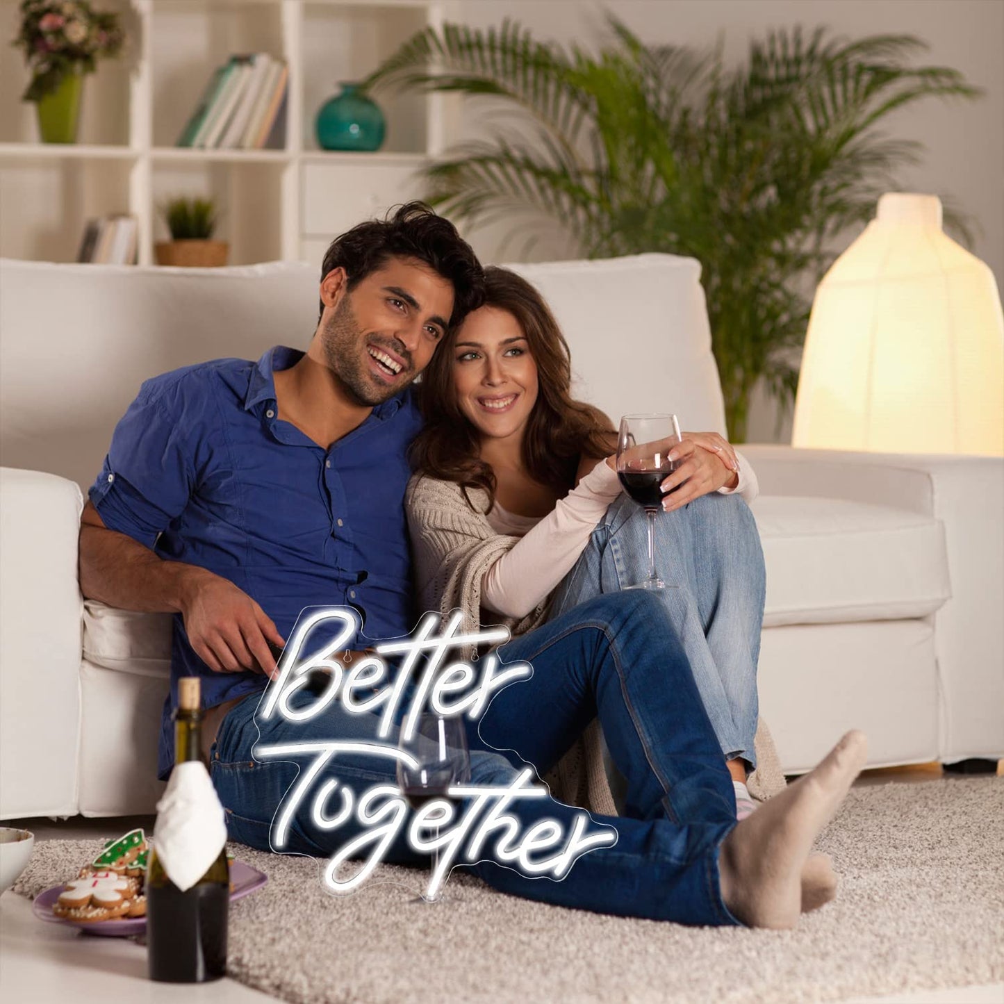 Looklight Better Together Neon Sign Led Lights Decor for Room Wedding White Neon Signs Letters Neon Light for Wall Decor Wedding Engagement Celebrate Party Connectivity