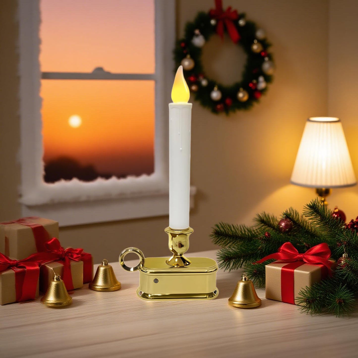 CHYSUPER 4Pack Dusk to Dawn Window Candles Battery Operated, Flameless LED Candles with Light Sensor & 3 Modes, Realistic Flickering Flame for Christmas Holiday Decor
