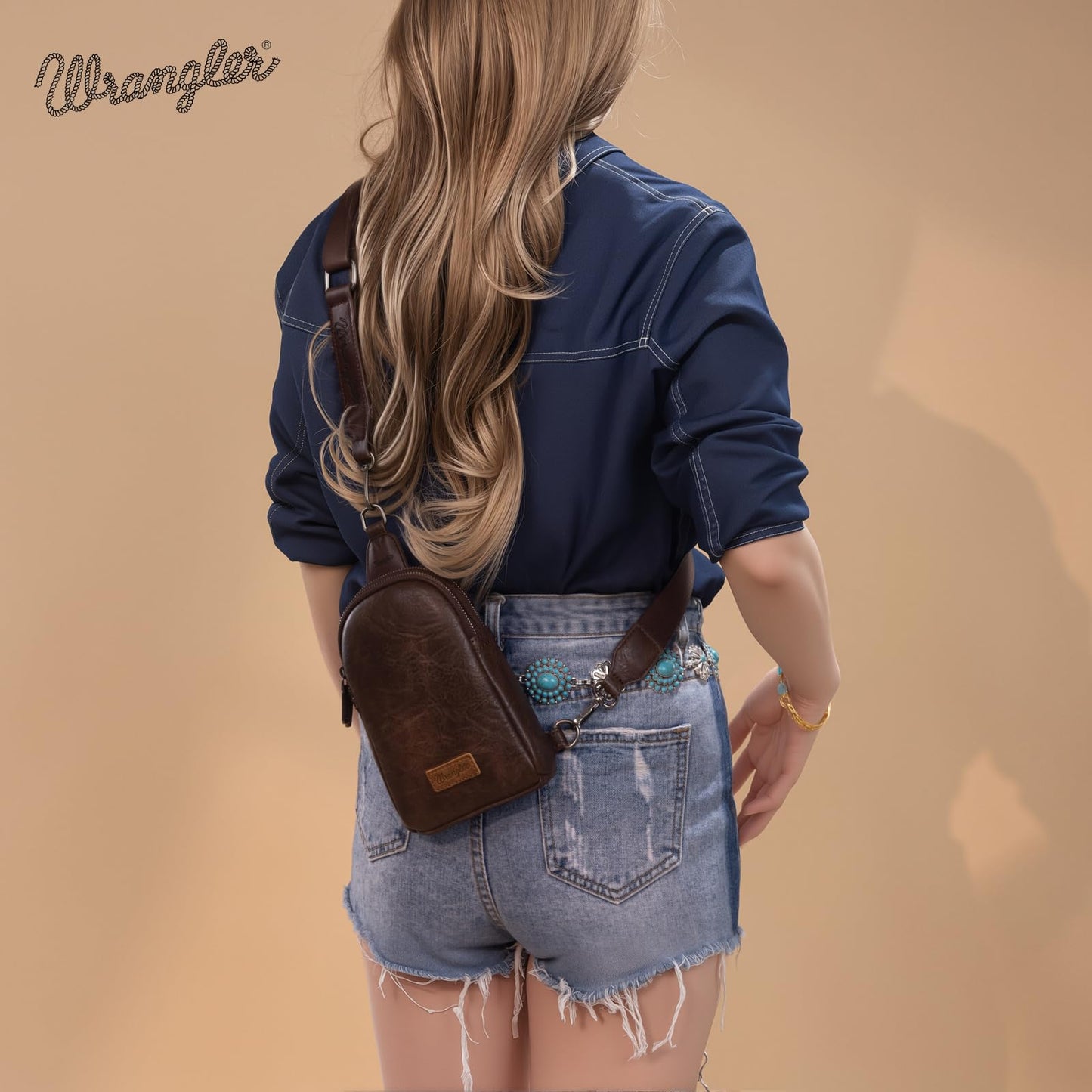 Wrangler Small Sling Bag for Women, Leather Crossbody Bags Cross Body Purse Fanny Packs with Adjustable Strap, WG-HB-87-210-CF
