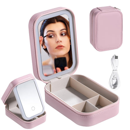 BS-MALL Travel Cosmetic Mirror Case LED Makeup Mirror Storage Case for Eyelash station Brushes Cosmetic Tools Pink On-the-go Makeup Needs (White)