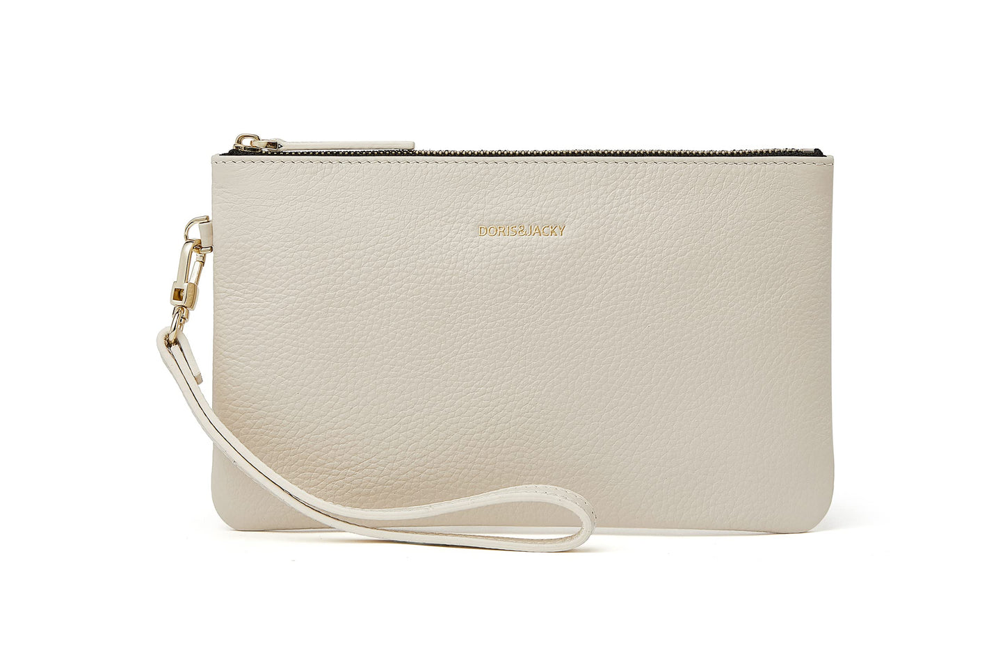 DORIS&JACKY Small Leather Wristlet Clutch Purse for Women Slim Designer Wallet and Cellphone Pouch Bag With Detachable Strap (Off White)