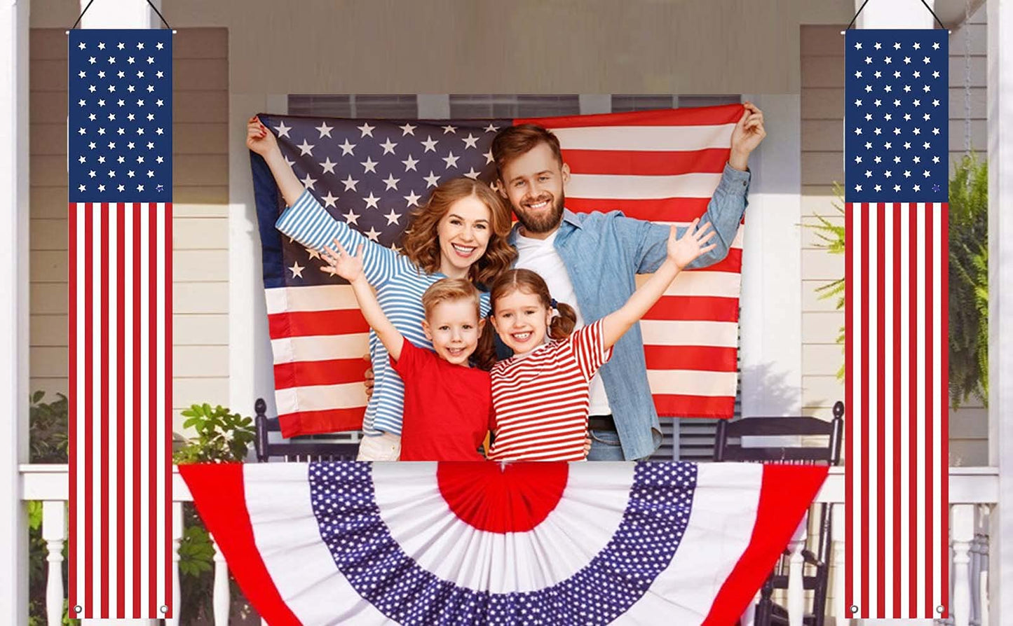 4th of July Independence Day Decorations Memorial Day Decor Indoor and Outdoor Hanging American Flag Banners (2 Pcs)
