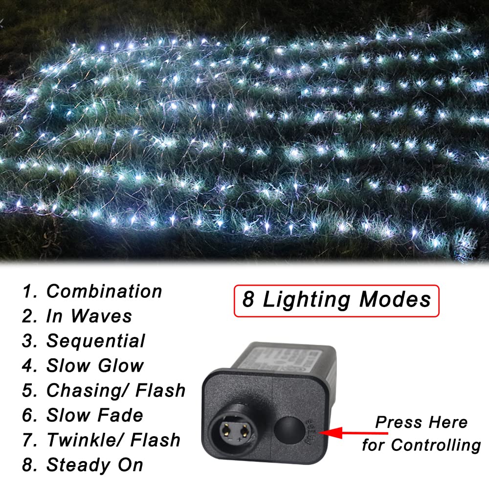 Pooqla Net Lights, 300LED Christmas Outdoor Mesh Light, 14.8x4.9 ft Fairy String Mesh Light 8 Modes Green Wire, Connectable Waterproof Net Lights for Bushes Tree Yard Christmas Decor, Cool White