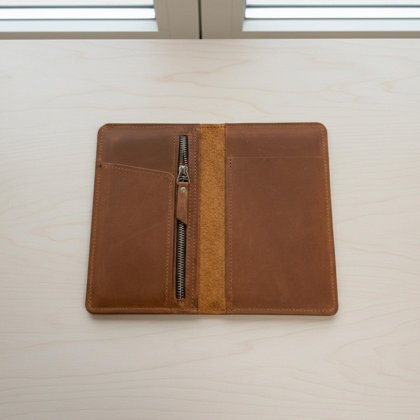 TORAKIP Leather Checkbook Cover – Slim Genuine Leather Checkbook Holder with Zipper Pocket, Checkbook Wallet Organizer for Men & Women, 7" x 3.8", Warm Brown