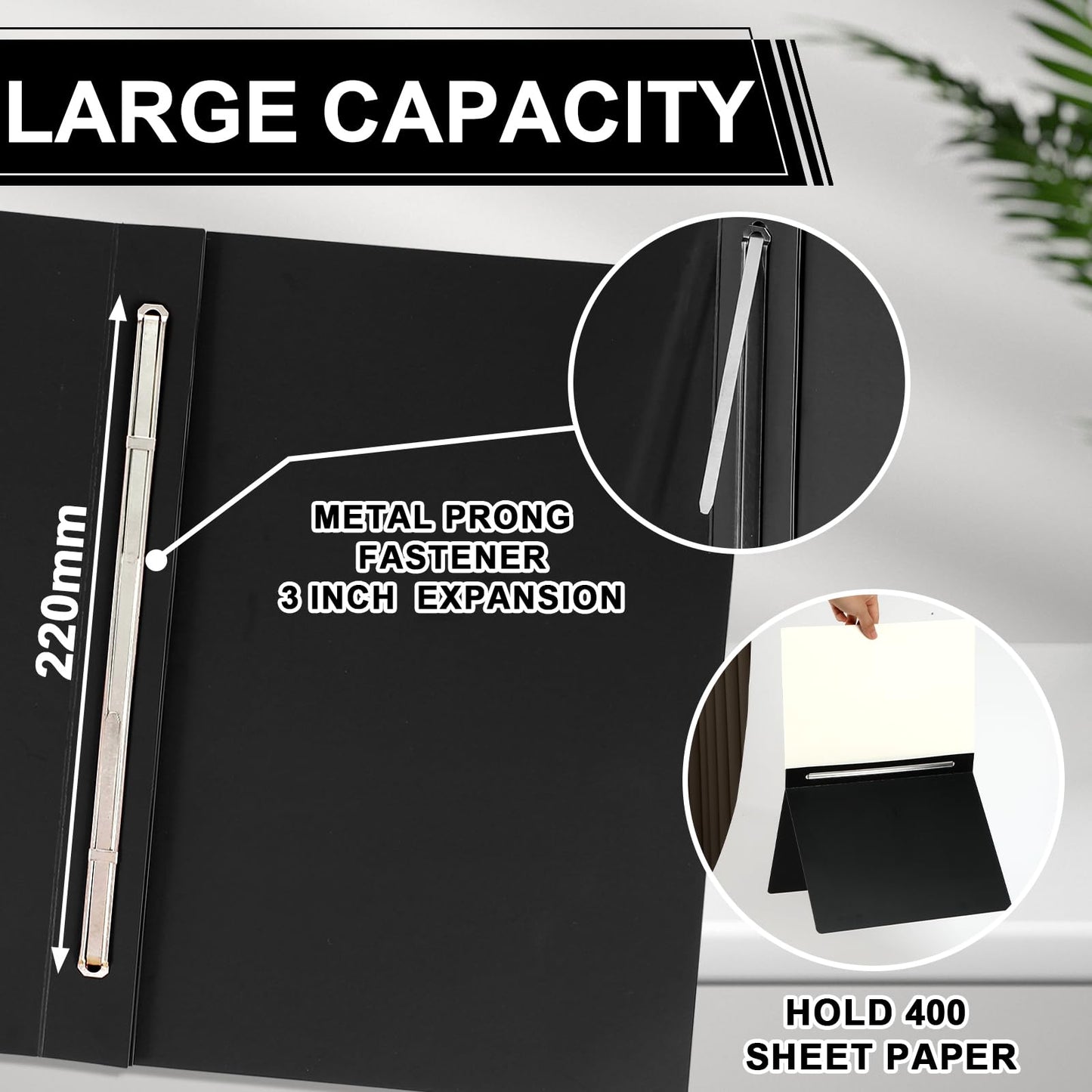 12 Pcs Pressboard Report Cover Letter Size 3" Capacity Presentation Binder Folder 8.5x11 Inch Metal Prong Fastener with Compressor for Reports Business Contract Proposal Documents, Black