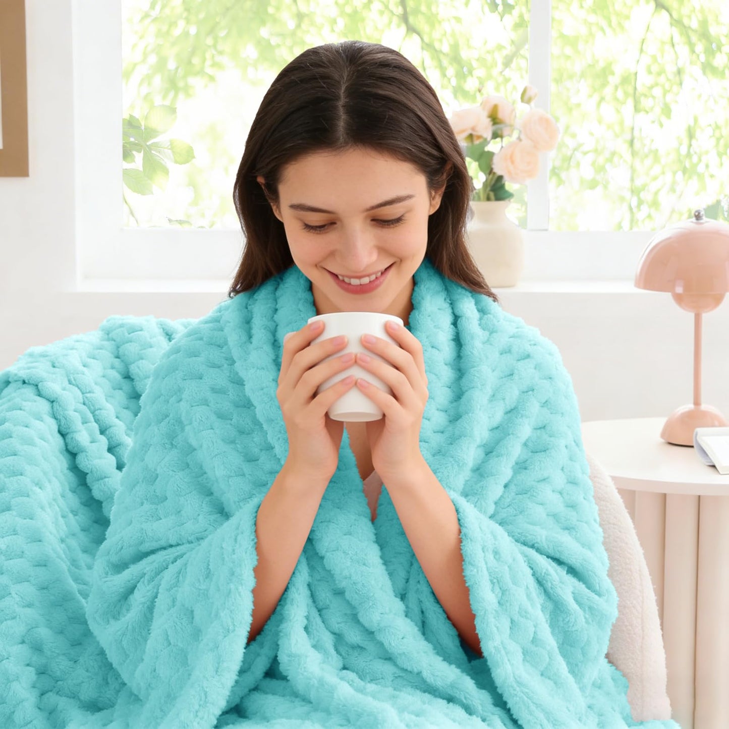 BEDELITE Fleece Blanket - 3D Jacquard Decorative Aqua Throw Blankets for Couch & Bed, Soft and Cozy Warm Plush Fluffy Blanket All Seasons Suitable, 50x60Inches