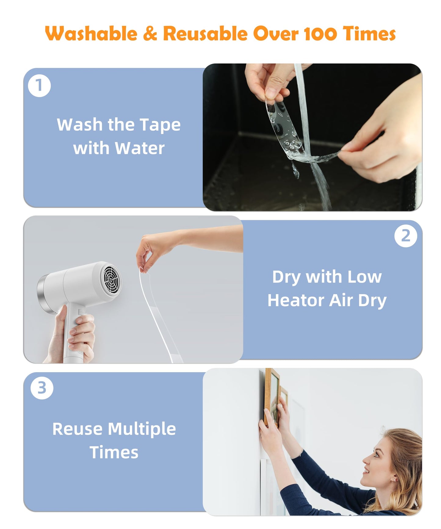 PPB Double Sided Mounting Tape, Clear Heavy Duty Nano Adhesive Tape with Protective Case, Removable Reusable Wall Tape for Home, Office, Car, Glass, Tile, Smooth Surfaces, 1 in x 10FT