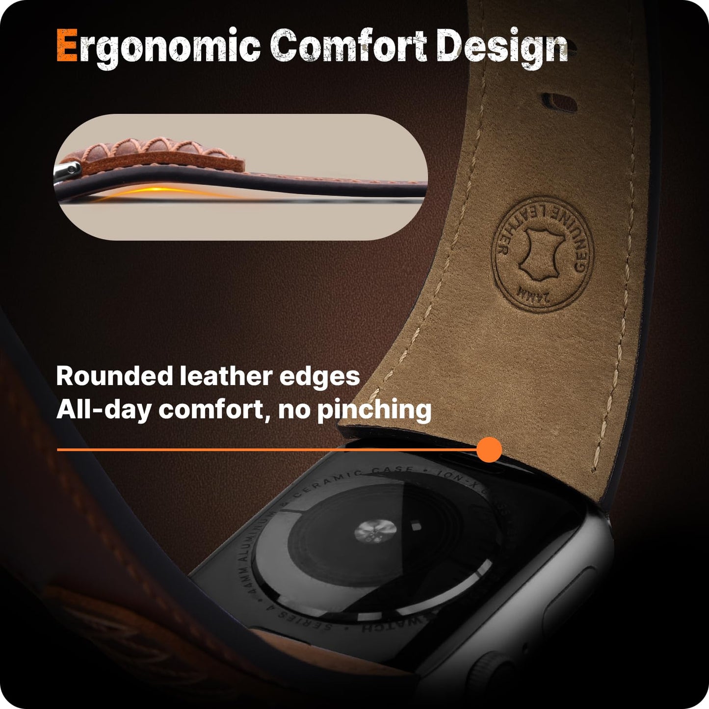 Fullmosa Leather Band Compatible with Apple Watch Ultra 3/2/1 Band 49mm 46mm 45mm 44mm 42mm Men, Top Grain Leather Replacement Strap for iWatch series 11 10 9 8 7 6 5 4 3 2 1, SE 3 2 1,Dark Brown+Silver