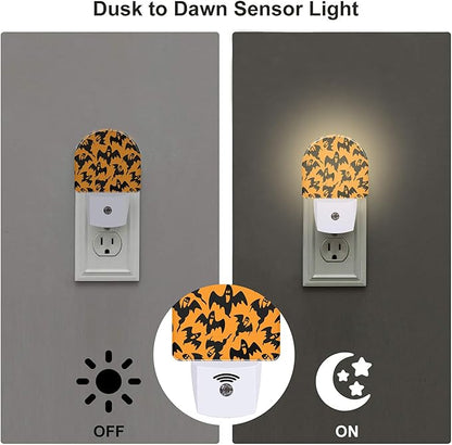 Spooky Halloween Ghosts Night Light, Black Orange Ghosts Dusk to Dawn Night Light Plug in,0.5w Energy Saving Sleep Friendly NightLight for Kids Boys Girls Home Decor