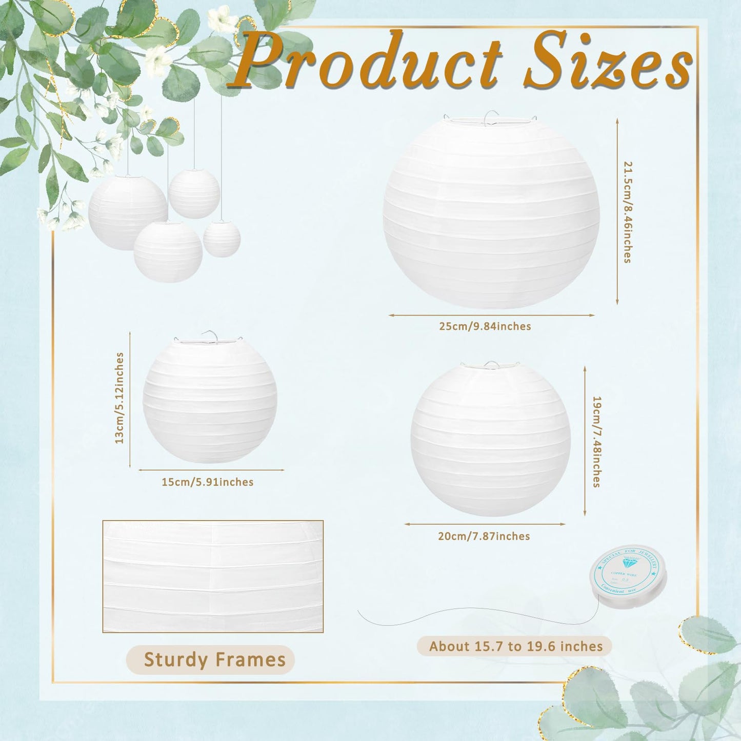 24 Packs White Paper Lanterns 6" 8" 10" Chinese Japanese Hanging Paper Lantern Lamp Round with Clear Fishing Line DIY Table Centerpiece Decoration for Wedding Birthday Party Baby Shower Indoor Outdoor