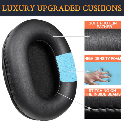 SOULWIT Earpads Replacement for Audio Technica ATH M50X M50XBT M50RD M40X M30X M20X MSR7 SX1 Monitor Headphones, Ear Pads Cushions with Softer Protein Leather, High-Density Foam - Black