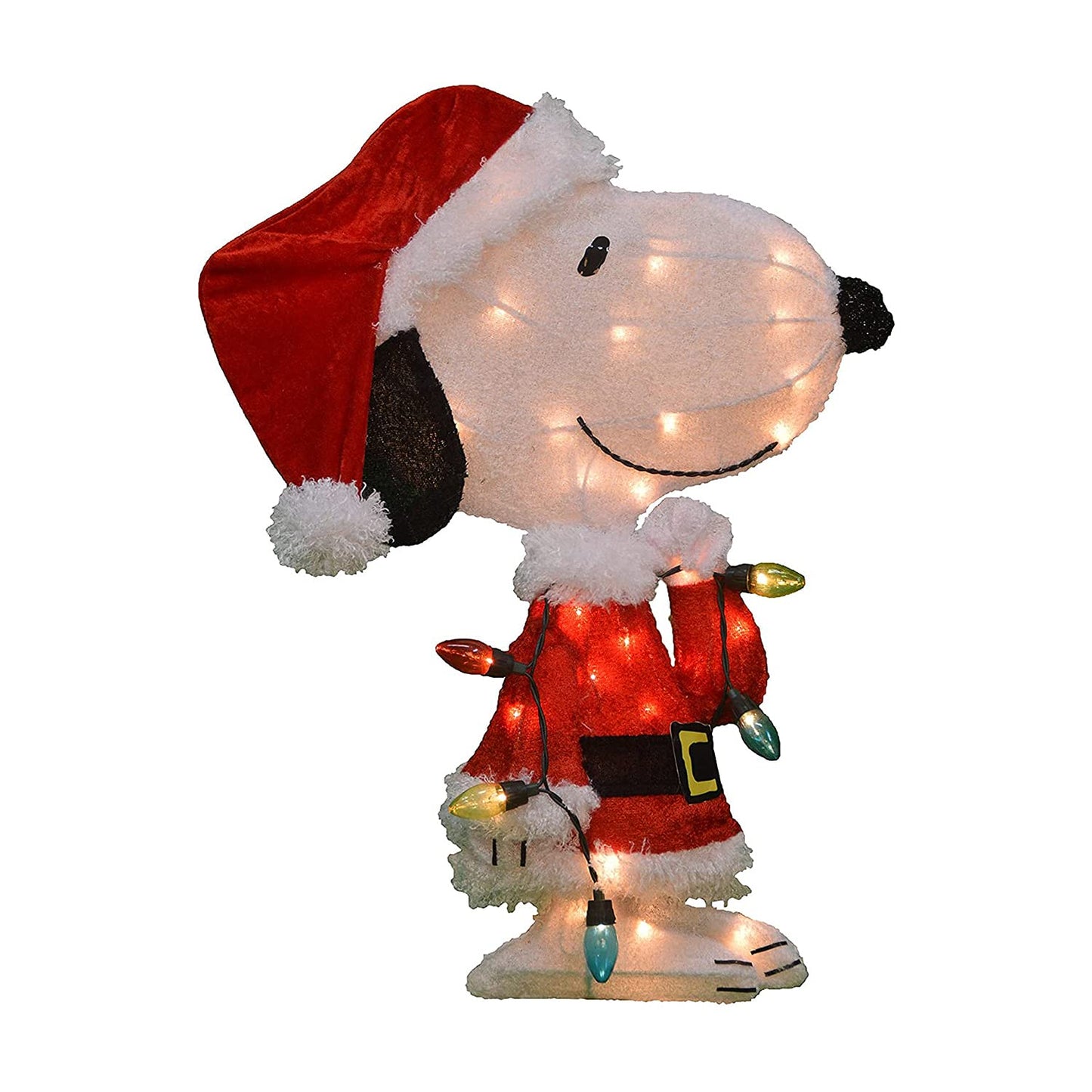 ProductWorks Peanuts Pre Lit 24 Inch Snoopy Santa Claus 2D Outdoor Indoor Christmas Lawn Yard Ornament Home Decoration with 35 Clear Lights and Stand