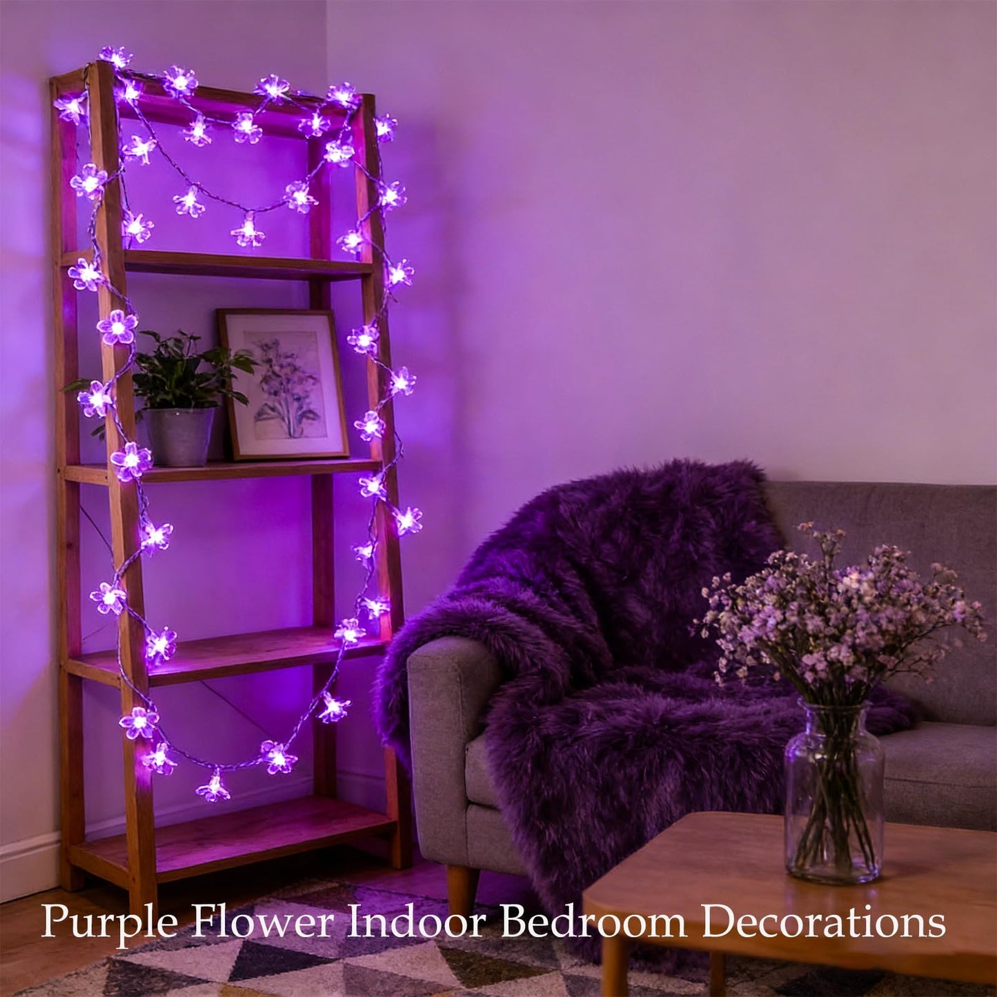 Decorative Connectable 33ft Purple Flower String Lights with 100 LEDs, Memory Function & 8 Modes. Perfect for Bedroom, Christmas, Weddings, Valentine's & Garden Indoor Outdoor Hanging Decorations