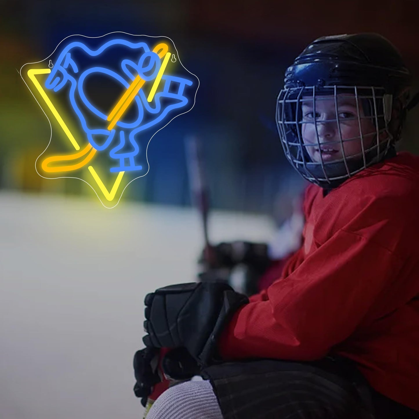 Ice Hockey Neon Sign,Hockey Team Logo Light,Ice Hockey Neon Light Sign,Sports Decor,Hockey Light,Hockey Club Decor,Gifts for Boys,Ice Hockey Fans,Size 13.4 * 13.4 inches(FMXD144)