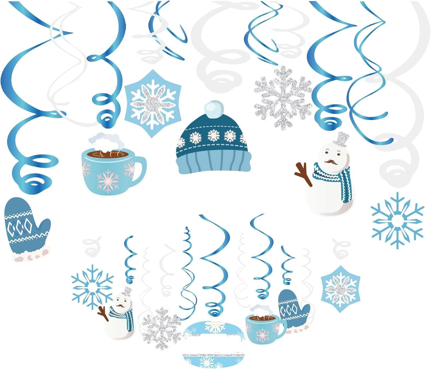 Christmas Snowman,Snowflake,Winter,Snow Hanging Swirl Decorations for Festival,Party,Together,Celling,Classroom,Home,Office,Bedroom(30Ct)
