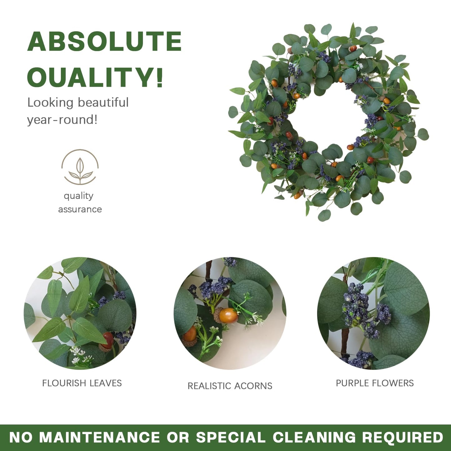 TEMPUS 22" Eucalyptus Wreath for Front Door - Pre-Fluffed Greenery Wreath with Olive Leaves & Hazelnuts, Farmhouse All-Season Door Decor