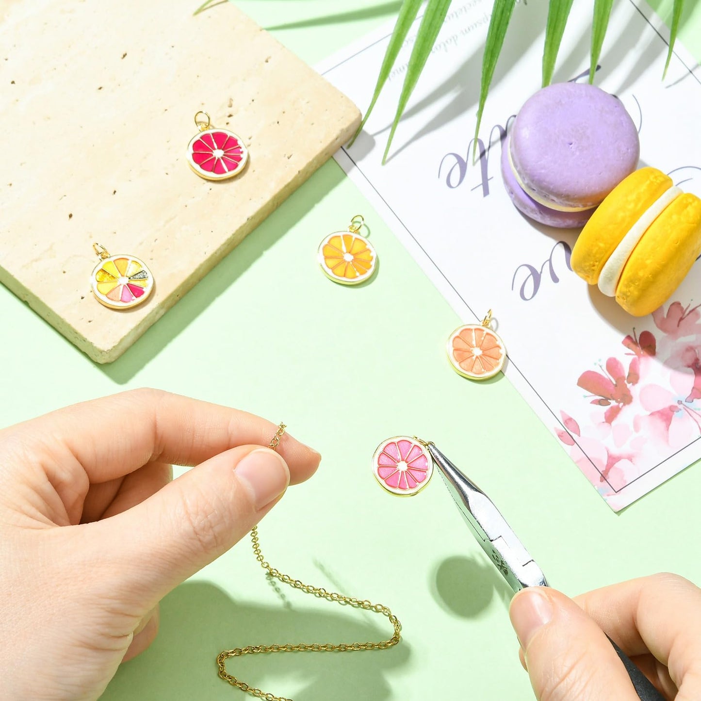 Stiesy Lemon Slice Enamel Charms Pendants, 5Pcs Brass Enamel Charms with Jump Ring, Real 18K Gold Plated Summer Theme Jewelry Making, DIY Fresh Unique Necklace Bracelet